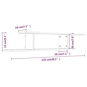 vidaXL Ράφι Τηλεόρασης Γκρι Sonoma 125x18x23cm Επεξεργασμένο Ξύλο 1 τεμ.