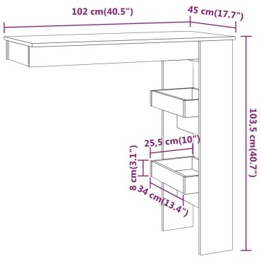 vidaXL Τραπέζι Μπαρ Τοίχου Γκρι Sonoma 102x45x103,5cm Επεξεργ. Ξύλο 1 τεμ.
