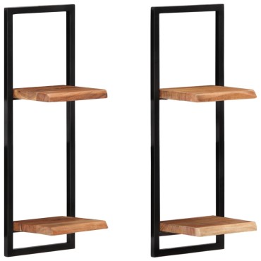 vidaXL Ράφια Τοίχου 2 τεμ. 25x25x75cm Μασίφ Ξύλο Ακακίας & Ατσάλι