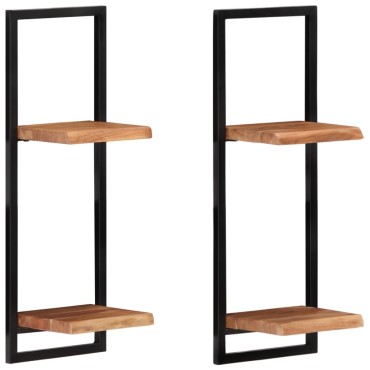 vidaXL Ράφια Τοίχου 2 τεμ. 25x25x75cm Μασίφ Ξύλο Ακακίας & Ατσάλι