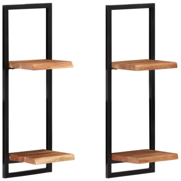 vidaXL Ράφια Τοίχου 2 τεμ. 25x25x75cm Μασίφ Ξύλο Ακακίας & Ατσάλι