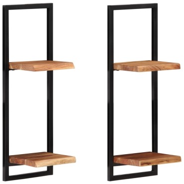 vidaXL Ράφια Τοίχου 2 τεμ. 25x25x75cm Μασίφ Ξύλο Ακακίας & Ατσάλι