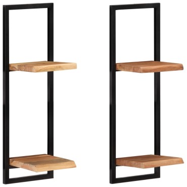 vidaXL Ράφια Τοίχου 2 τεμ. 25x25x75cm Μασίφ Ξύλο Ακακίας & Ατσάλι