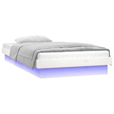 vidaXL Πλαίσιο Κρεβατιού με LED Λευκό 90 x 200 εκ. από Μασίφ Ξύλο