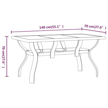 vidaXL Τραπέζι Κήπου Μαύρο 140x70x70cm από Ατσάλι και Γυαλί 1 τεμ.