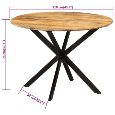 vidaXL Τραπεζαρία 110x78cm από Μασίφ Ξύλο Μάνγκο και Ατσάλι 1 τεμ.