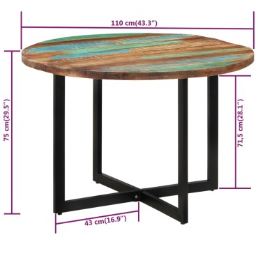 vidaXL Τραπεζαρία 110x75cm από Μασίφ Ανακυκλωμένο Ξύλο 1 τεμ.