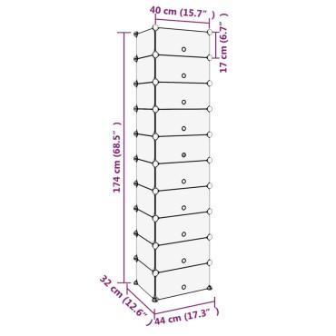 vidaXL Παπουτσοθήκη Μαύρη 44x32x174cm από Πολυπροπυλένιο