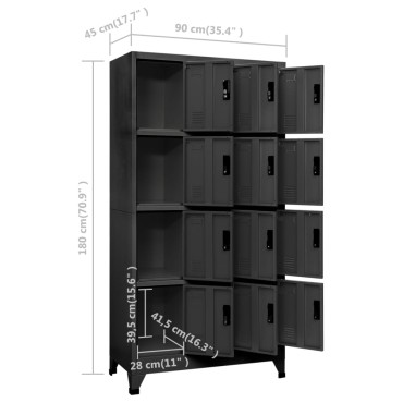 vidaXL Φοριαμός Ανθρακί 90x45x180cm Ατσάλινος 1 τεμ.