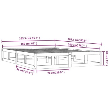 vidaXL Πλαίσιο Κρεβατιού Λευκό 160 x 200 εκ. από Μασίφ Ξύλο