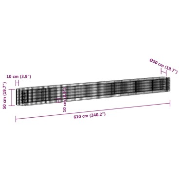 vidaXL Συρματοκιβώτιο-Γλάστρα Υπερυψωμένη 610x50x50 εκ. Γαλβαν. Ατσάλι