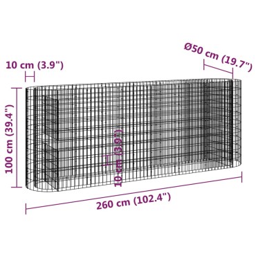 vidaXL Συρματοκιβώτιο-Γλάστρα Υπερυψωμένη 260x50x100 εκ Γαλβαν. Ατσάλι