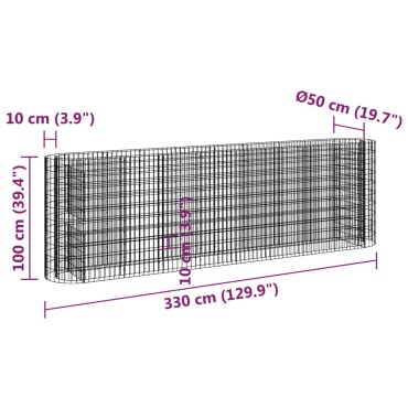 vidaXL Συρματοκιβώτιο-Γλάστρα Υπερυψωμένη 330x50x100 εκ Γαλβαν. Ατσάλι