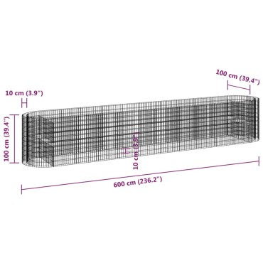 vidaXL Συρματοκιβώτιο-Γλάστρα Υπερυψωμένη 600x100x100 εκ. Γαλβ. Ατσάλι