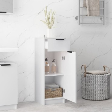 vidaXL Ντουλάπι Μπάνιου Γυαλιστερό Λευκό 32x34x90cm Επεξεργ. Ξύλο 1 τεμ.