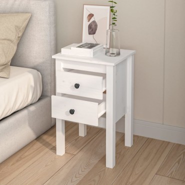 vidaXL Κομοδίνο Λευκό 40x35x61,5cm από Μασίφ Ξύλο Πεύκου 1 τεμ.