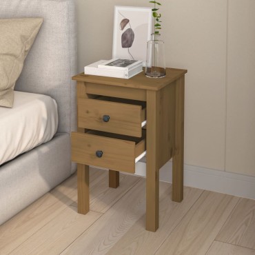 vidaXL Κομοδίνο Καφέ Μελί 40x35x61,5cm από Μασίφ Ξύλο Πεύκου 1 τεμ.