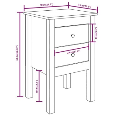 vidaXL Κομοδίνο Καφέ Μελί 40x35x61,5cm από Μασίφ Ξύλο Πεύκου 1 τεμ.