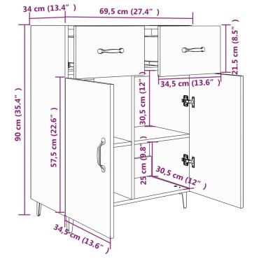 vidaXL Συρταριέρα Μαύρη 69,5x34x90cm από Επεξεργασμένο Ξύλο 1 τεμ.