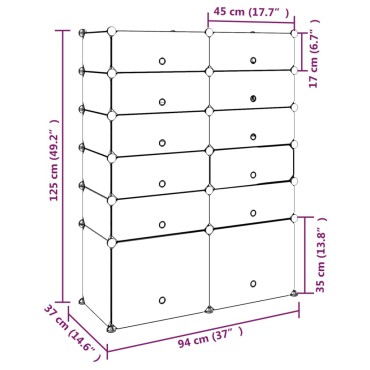 vidaXL Παπουτσοθήκη Μαύρη 94x37x125cm από Πολυπροπυλένιο