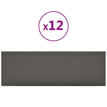 vidaXL Πάνελ Τοίχου 12 τεμ. Γκρι 90 x 30 εκ. 3,24 μ² Συνθετικό Δέρμα