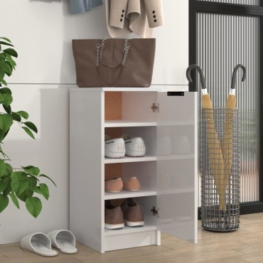 vidaXL Παπουτσοθήκη Γυαλιστερό Λευκό 30x35x70cm Επεξεργασμένο Ξύλο 1 τεμ.