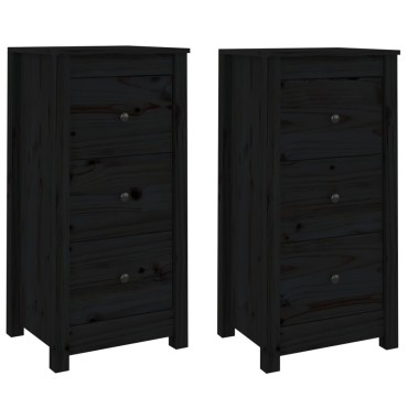 vidaXL Ντουλάπια 2 τεμ. Μαύρα 40x35x80cm από Μασίφ Ξύλο Πεύκου
