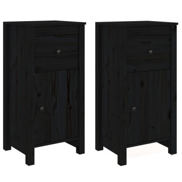 vidaXL Ντουλάπια 2 τεμ. Μαύρα 40x35x80cm από Μασίφ Ξύλο Πεύκου