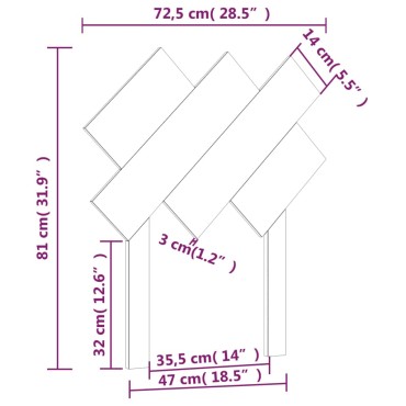 vidaXL Κεφαλάρι Κρεβατιού Μαύρο 72,5x3x81cm Μασίφ Ξύλο Πεύκου 1 τεμ.