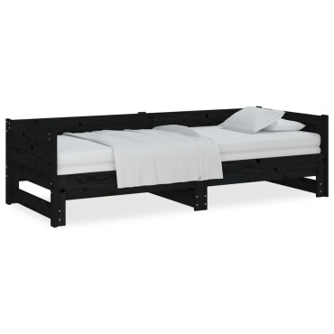 vidaXL Καναπές Κρεβάτι Συρόμενος Μαύρος 2x(90x190) εκ. Μασίφ Πεύκο