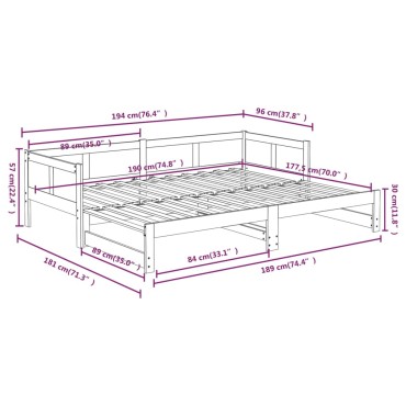 vidaXL Καναπές Κρεβάτι Συρόμενος Μαύρος 2x(90x190) εκ. Μασίφ Πεύκο