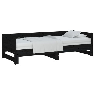 vidaXL Καναπές Κρεβάτι Συρόμενος Μαύρος 2x(90x190) εκ. Μασίφ Πεύκο