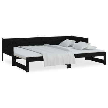 vidaXL Καναπές Κρεβάτι Συρόμενος Μαύρος 2x(90x190) εκ. Μασίφ Πεύκο