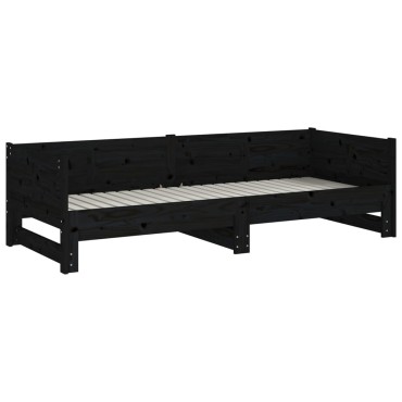 vidaXL Καναπές Κρεβάτι Συρόμενος Μαύρος 2x(90x190) εκ. Μασίφ Πεύκο