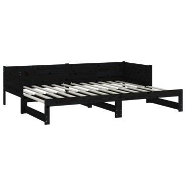 vidaXL Καναπές Κρεβάτι Συρόμενος Μαύρος 2x(90x190) εκ. Μασίφ Πεύκο