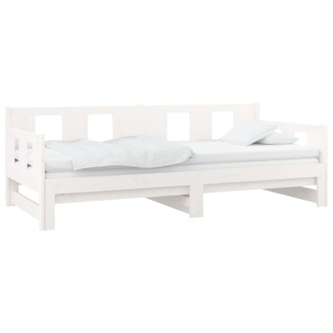 vidaXL Καναπές Κρεβάτι Συρόμενος Λευκός 2x(80x200)cm από Μασίφ Πεύκο 1 τεμ. - Μονό