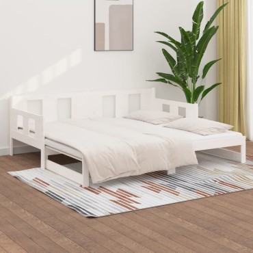 vidaXL Καναπές Κρεβάτι Συρόμενος Λευκός 2x(80x200)cm από Μασίφ Πεύκο 1 τεμ. - Μονό