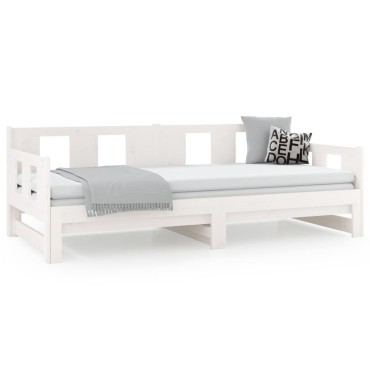 vidaXL Καναπές Κρεβάτι Συρόμενος Λευκός 2x(80x200)cm από Μασίφ Πεύκο 1 τεμ. - Μονό