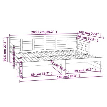 vidaXL Καναπές Κρεβάτι Συρόμενος 2x(90x200) εκ. από Μασίφ Πεύκο