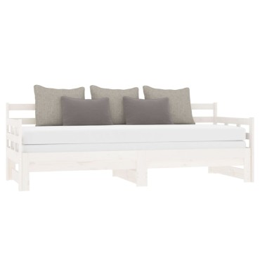 vidaXL Καναπές Κρεβάτι Συρόμενος Λευκός 2x(90x200) εκ. από Μασίφ Πεύκο