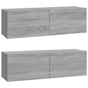 vidaXL Έπιπλα Τηλεόρασης Τοίχου 2 τεμ. Γκρι 100x30x30cm Επ. Ξύλο