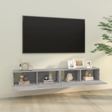 vidaXL Έπιπλα Τηλεόρασης Τοίχου 2 τεμ. Γκρι 100x30x30cm Επ. Ξύλο
