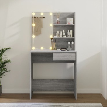 vidaXL Μπουντουάρ με LED Γκρι Sonoma 74,5x40x141cm 1 τεμ.