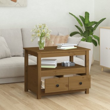 vidaXL Τραπεζάκι Σαλονιού Καφέ Μελί 71x49x55cm Μασίφ Ξύλο Πεύκου 1 τεμ.