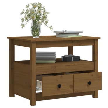 vidaXL Τραπεζάκι Σαλονιού Καφέ Μελί 71x49x55cm Μασίφ Ξύλο Πεύκου 1 τεμ.
