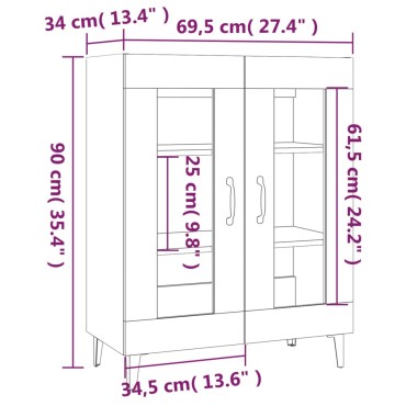 vidaXL Ντουλάπι Καφέ Δρυς 69,5x34x90cm Επεξεργασμένο Ξύλο 1 τεμ.
