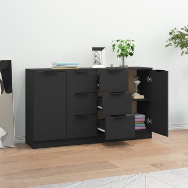 vidaXL Ντουλάπια 2 τεμ. Μαύρα 60x30x70cm Επεξεργασμένο Ξύλο
