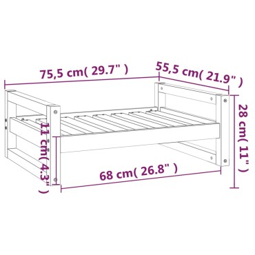 vidaXL Κρεβάτι Σκύλου Weiß 75,5x55,5x28 εκ. από Μασίφ Ξύλο Πεύκου