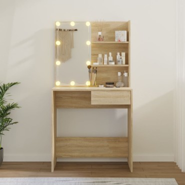 vidaXL Μπουντουάρ με LED Sonoma Δρυς 74,5x40x141cm Επεξ. Ξύλο 1 τεμ.