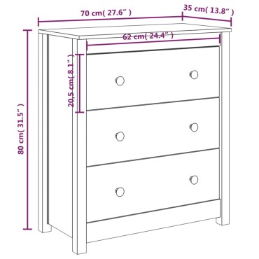 vidaXL Συρταριέρα 70x35x80cm από Μασίφ Ξύλο Πεύκου 1 τεμ.